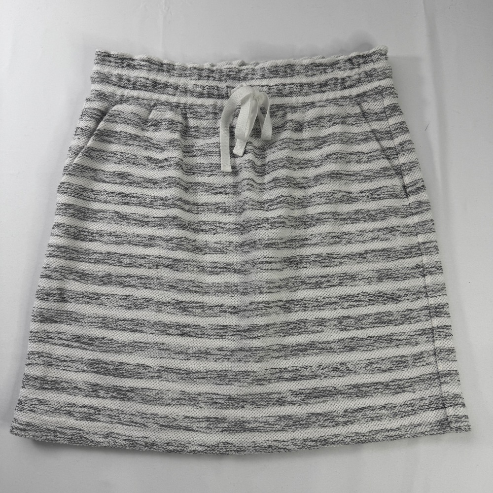 LOFT Outlet Knit Skirt Striped Drawstring Waist Casual Comfy‎ Gray White M